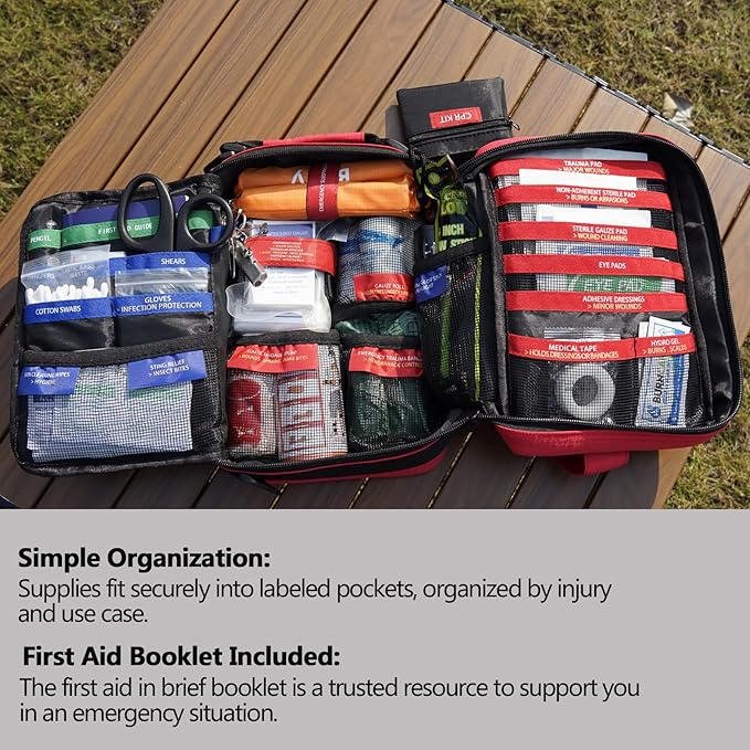 Comprehensive First Aid Kits, Premium Trauma Kit with Labeled Compartments for Home, Car, Travel, Camping, Vehicle, School, Tear-Resistant Medical Kit for Sports & Emergency Needs