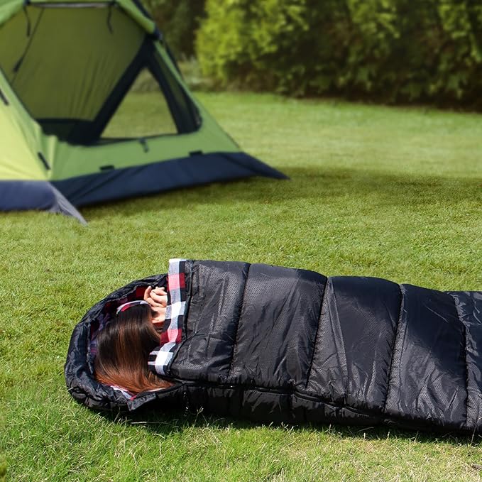 Flannel Sleeping Bag 0 Degree Cold Weather for Adults XXL Sleeping Bag 4 Season Big and Tall with Compression Sack