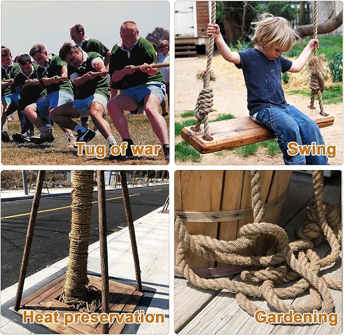 Thick Twisted Manila Ropes 2inx25ft Natural Jute Rope Heavy Duty Hemp Rope for Swing Bed, Crafts, Railing, Tug of War, Landscaping, Gardening, Bundling, Hammock, Home Decorating