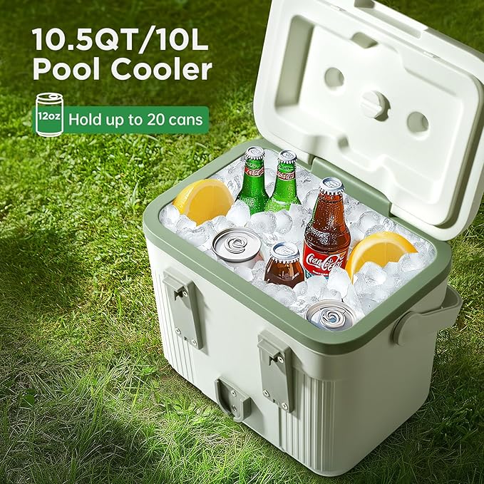 Portable Pool Cooler, Insulated Hard Cooler with Handle, Styrofoam Insulation, Keeps Drinks Cold Up to 72 Hours, Perfect for Poolside, Camping, Fishing, Above Ground Pool Accessories