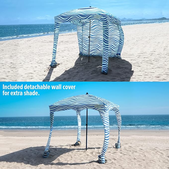 Qipi Beach Cabana - Easy to Set Up Canopy, Waterproof, Portable 6' x 6' Beach Shelter, Included Side Wall, Shade with UPF 50+ UV Protection, Ultimate Sun Umbrella - for Kids, Family & Friends
