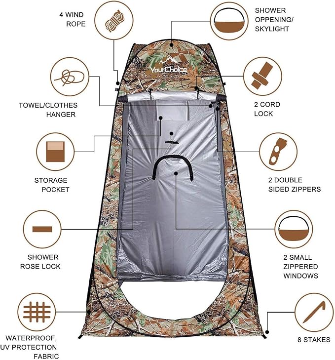 Your Choice Pop Up Privacy Shower Tent - Portable Changing Tent for Camping, Beach & Hiking - 6.2FT Lightweight with Carry Bag, Quick Setup & Full Coverage