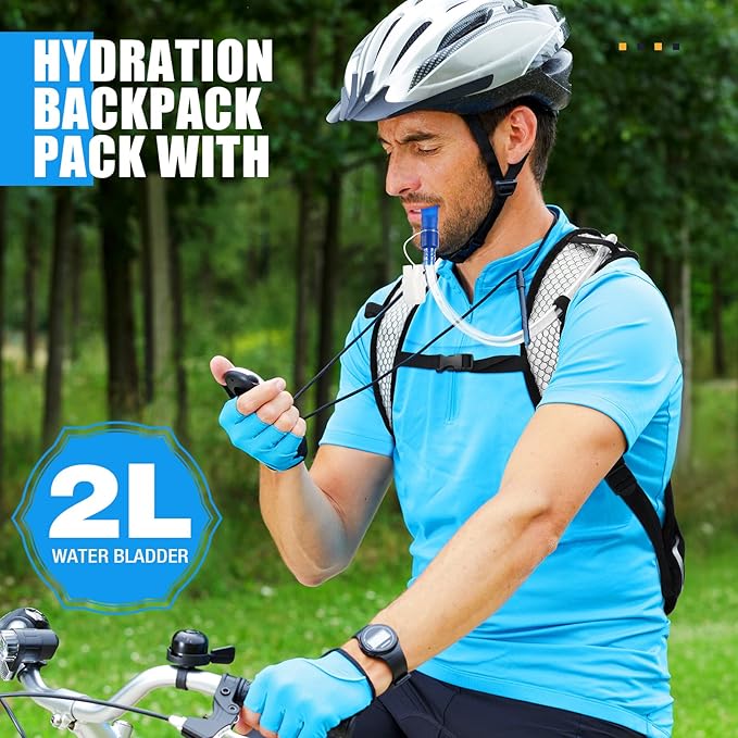 2 Pack Hydration Backpack Pack with 2l Water Bladder, Hydration Water Backpack with Hydration Bladder Hiking Running Cycling Biking Water Backpack for Men and Women (Blue, White)