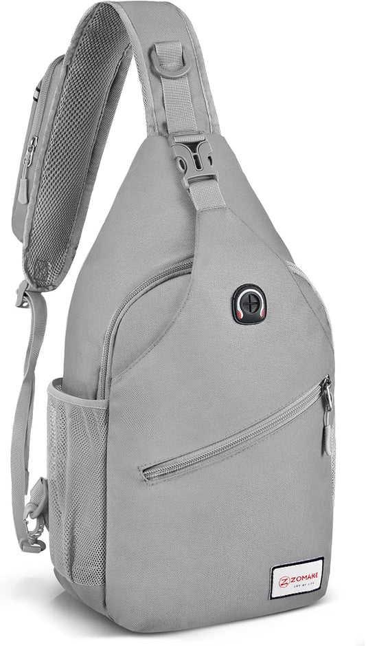 ZOMAKE Sling Bag for Women Men, Small Crossbody Sling Backpack, Mini Water Resistant Shoulder Daypack for Travel, Anti Thief Chest Bag for Hiking, Sports, Grey(new)
