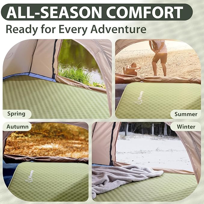 Double Sleeping Pad, 4" Thickness Memory Foam Camping Pad Self Inflating Camping Mattress Sleeping Pad Camping Mat for Camping(Green)