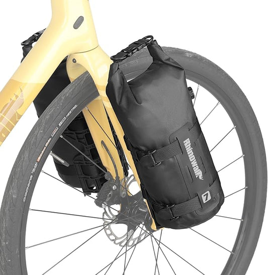 Rhinowalk Bike Front Fork Bag Waterproof Bicycle Pannier Bag 4/7L Bicycle Rolltop Dry Bag for Bikepacking