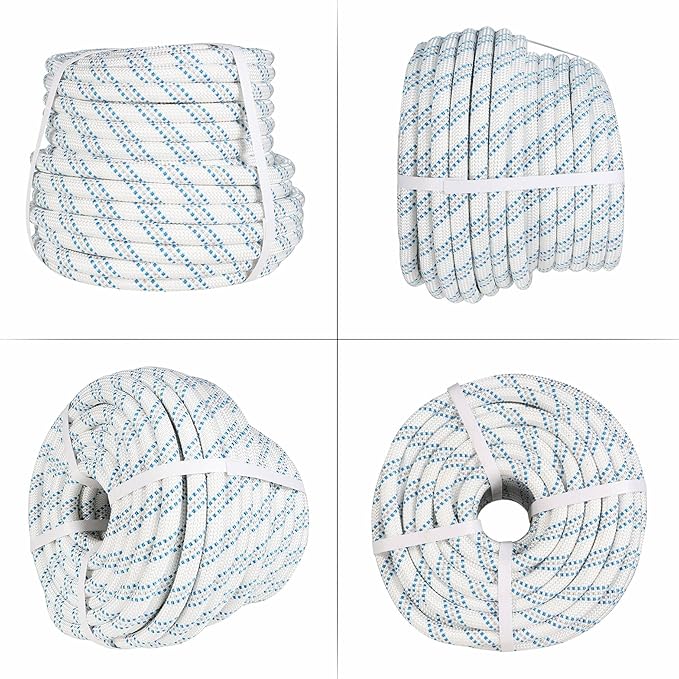 High Strength Braid Rope Pulling Cord Polyester Arborist Line Multipurpose Bull Rigging 5/8 Inch x 150 Feet White Grey Blue