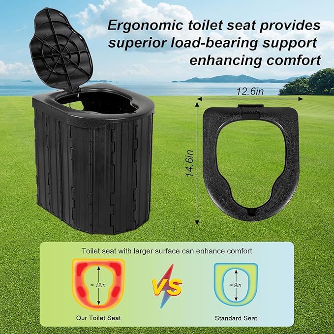 Camping Toilet Kit with Pop Up Privacy Tent, X Large Portable Folding Toilet Potty for Adults, Outdoor Camp Shower Tents,Changing Room with Carry Bag