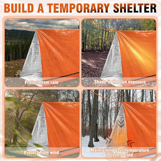 Emergency Tent Shelter 2 Person Emergency Survival Life Pocket Tent Waterproof and Windproof for Camping Hiking Outdoor Activities
