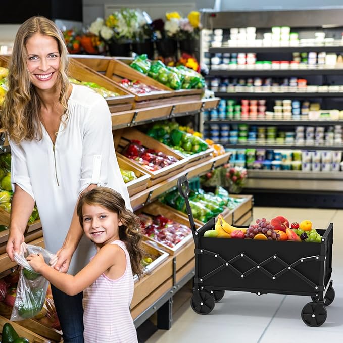 ZENPETIO 28" Collapsible Wagon Cart with Wheels Foldable, Tail Expansion 360lbs Portable Utility Beach Wagon，Lightweight Folding Cart for Outdoor Shopping Sports Camping