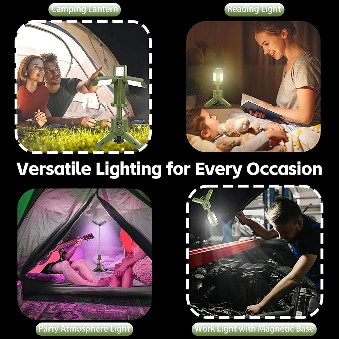 Rechargeable Camping Light 14000mAh, Telescoping Light Camping Lantern 6000LM, Waterproof Magnetic Camping Essentials, Dimmable, Foldable, Multi-Mode for Outdoor, Emergency, Hiking, Car Repair