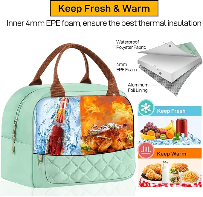 Buringer HOMESPON Lunch Bag for Woman Man Adults with Front Pocket Insulated Lunch Tote Lunch Box Container for Work Picnic or Travel（Green）