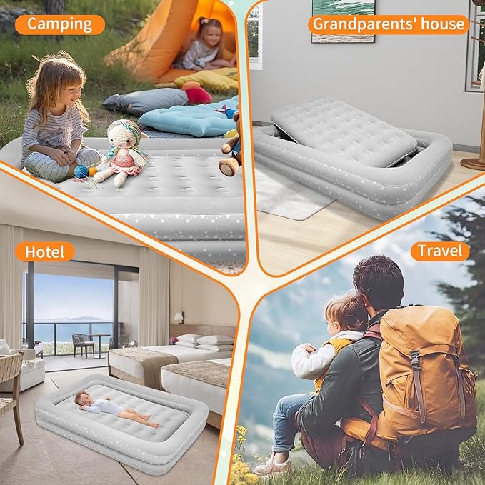 Air Mattress for Kids 4-7 Year Old:Toddler Travel Bed with Sides, Portable Children's Inflatable Beds with Smooth Plush Surfaces for Travel, Hotels, Camping and Grandparents' Homes Gary