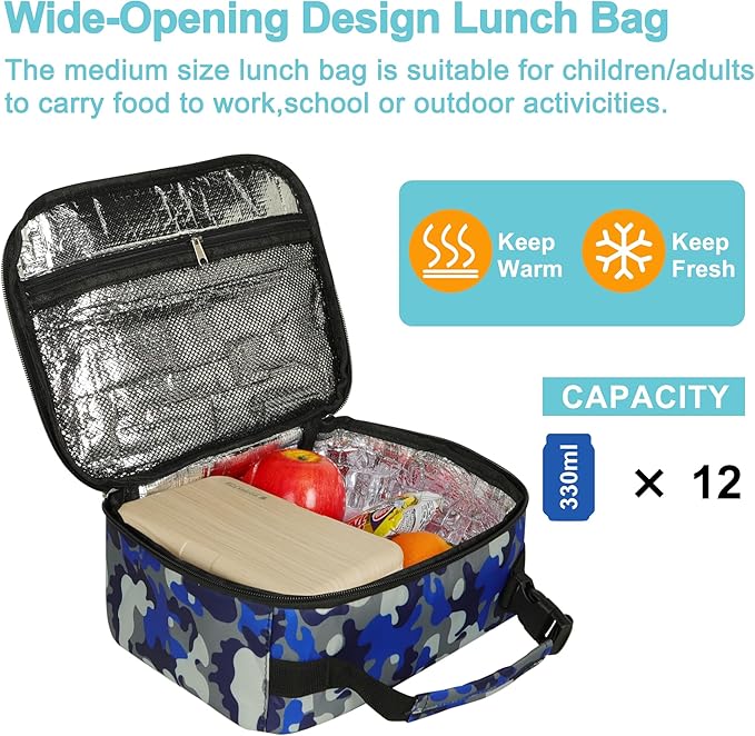 esouler Lunch Box Kids Insulated Lunch Bag for Boys & Girls Durable Children Lunchbox for School with Water Bottle Holder-Camouflage