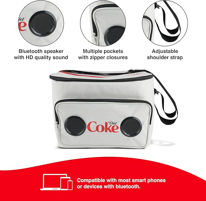 Cooler Bag with Built-in Bluetooth Stereo Speakers, Multi-Zipped Pockets, 24 Can Capacity, Adjustable Shoulder Strap, 12 Hours of Insulated Cooling and Freshness, for Camping, Fishing, Beach
