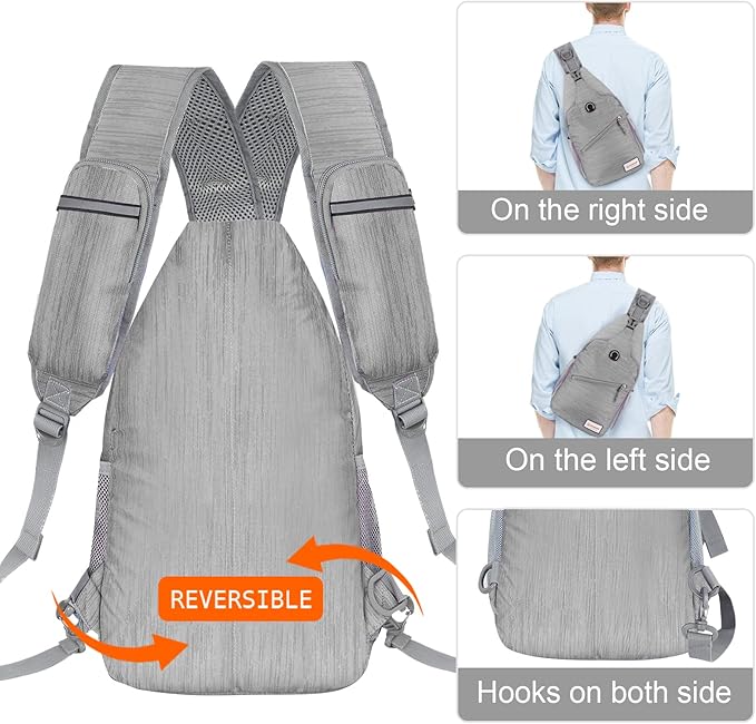 ZOMAKE Sling Bag for Women Men, Small Crossbody Sling Backpack, Mini Water Resistant Shoulder Daypack for Travel, Anti Thief Chest Bag for Hiking, Sports(Stripe)