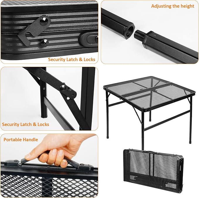 Square Folding Table, Easy for Storage, Compact and Portable Picnic Table for Grill, Outdoor Camping, Garden, Patio, Dining, BBQ, Party, Market and Card Table, 27.2 L×27.2W inches