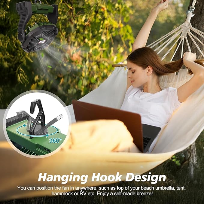 CONBOLA Portable Fan Rechargeable, 20400mAh Cordless Battery Powered Fan with LED Lantern, USB C Battery Operated for Travel Bedroom Home Camping Tent Office Beach Desk Fishing Table