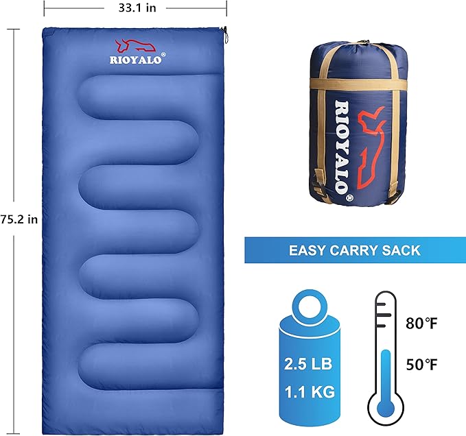 3 Season Ultralight Backpacking Sleeping Bag | Cool/Warm Weather Lightweight Camping Sleeping Bags for Adult | Compact Hiking Sleeping Bags with Compression Sack in Rectangular - 75 X 33 in