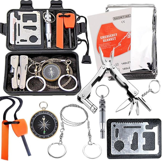 EMDMAK Survival Kit Outdoor Emergency Gear Kit for Camping Hiking Travelling or Adventures (Black)