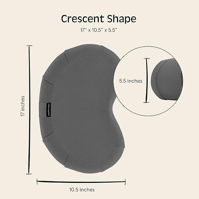 Retrospec Sedona Zafu Meditation Cushion Filled w/Buckwheat Hulls - Yoga Pillow for Meditation Practices - Machine Washable 100% Cotton Cover & Durable Carry Handle; Crescent, Stone