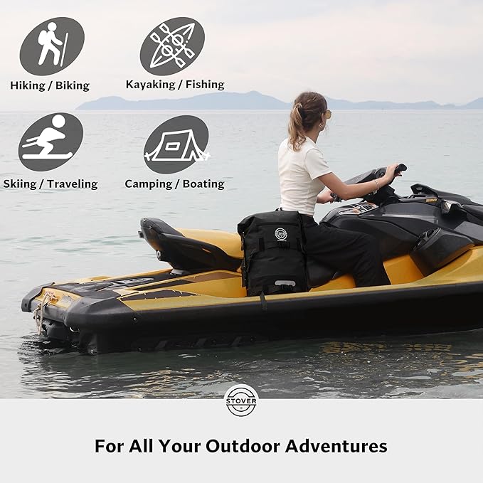 STOVER 5/10/25/30/40/55L Waterproof Dry Backpack- Large Floating Dry Bag for Kayaking, Travel, Tubing, Hiking, Fishing, Camping, Motorcycles & the Beach, Heavy-Duty Roll Top Men/Women (Black)