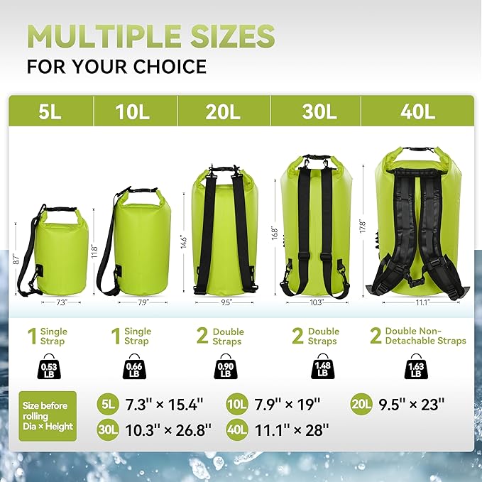 MARCHWAY Floating Waterproof Dry Bag Backpack 5L/10L/20L/30L/40L, Roll Top Sack Keeps Gear Dry for Kayaking, Rafting, Boating, Swimming, Camping, Hiking, Beach, Fishing