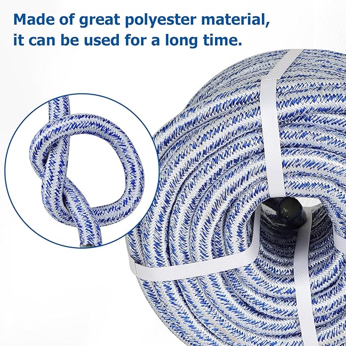 3/4 Inch x 100 Feet Double Braid Polyester Rope 20000Lbs Breaking Strength Strong Pulling Rope for Tree Work Camping Swings(Blue White)