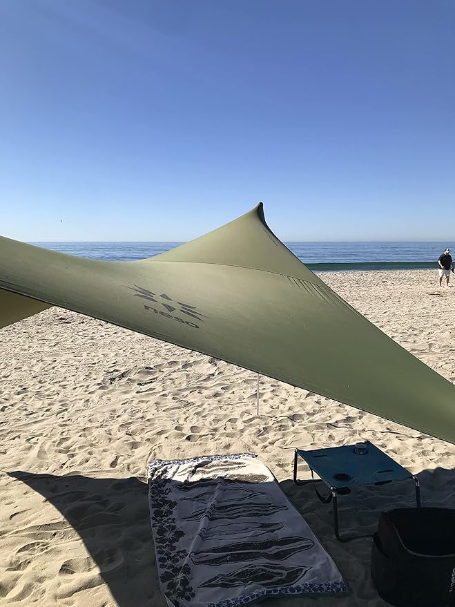 Neso Tents Beach Tent with Sand Anchor, Portable Canopy Sunshade - 7' x 7' - Patented Reinforced Corners (Army Green)