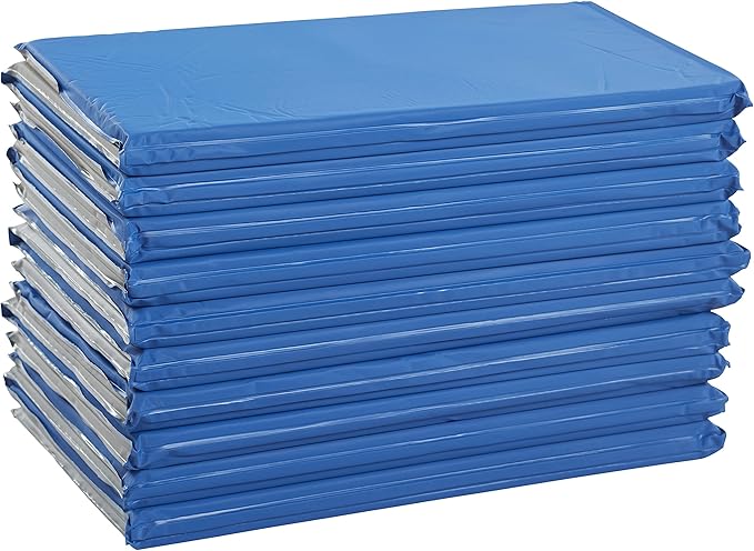ECR4Kids Everyday Folding Rest Mat, 4-Section, 5/8in, Sleeping Pad, Blue/Grey, 5-Pack