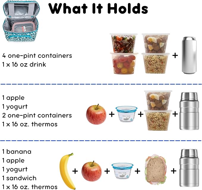 J World Corey Kids Lunch Bag. Insulated Lunch-Box for Girls, Women, Mint Leopard