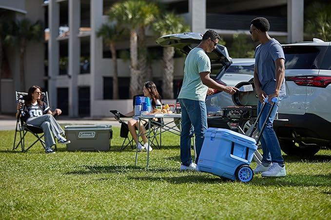 Coleman Pro 55qt Wheeled Ultra-Light Premium Hard Cooler, Extra-Thick Insulation Keeps Ice up to 5 Days, 92-Can Capacity, Heavy-Duty Wheels