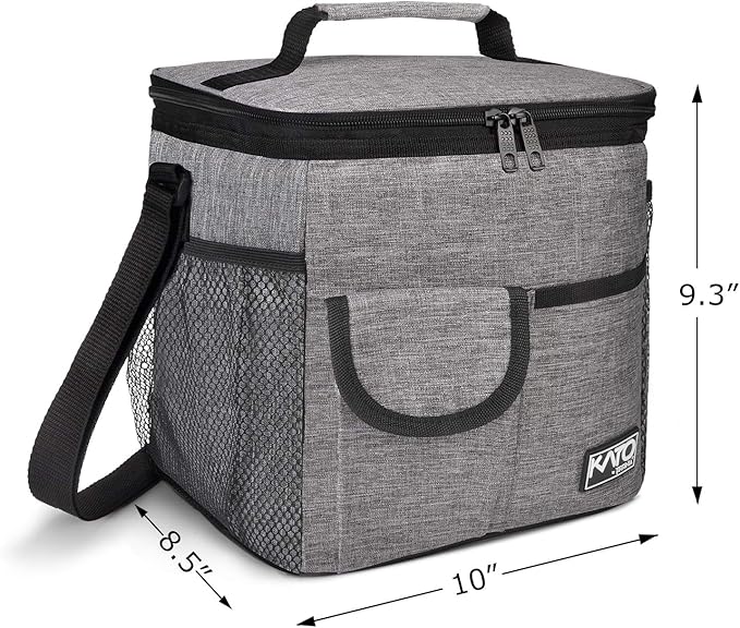 Tirrinia Large Insulated Lunch Bag for Women Men, 10L Leakproof Thermal Reusable Lunch Box for Adult, Tall Meal Prep Lunch Cooler Tote with 4 Pockets for Office Work