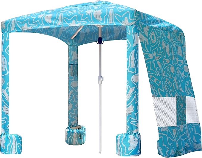 AMMSUN Beach Cabana, 6.2'×6.2' Beach Canopy, Easy Set up and Take Down, Cabana Tent with Sand Pockets, Instant Sun Shade with Side Wall, Tropical Aqua