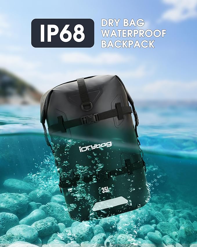 IDRYBAG Waterproof Backpack for Travel, Kayaking, Boating, Swimming, Floating Paddle Boarding - Submersible Dry Bag 35L/55L/85L