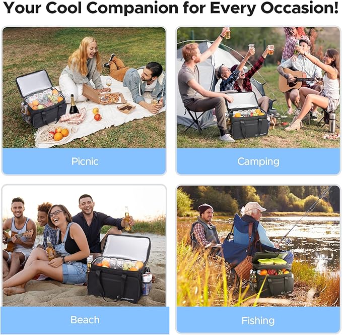 Insulated Cooler Bag 48/75 Cans, Soft Sided Portable Lunch Bag Coolers w/Zippered Top, Leak Proof PVC Interlayer, 5-Layer Insulation Large Ice Chest Bag for Travel, Camping, Beach, Picnic