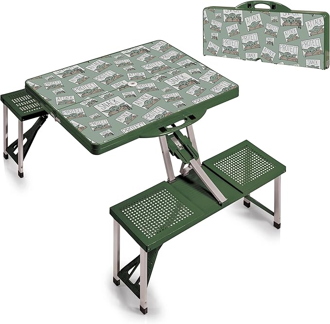 PICNIC TIME Star Wars Mandalorian Grogu Folding Picnic Table, Camping Table, Outdoor Table with Umbrella Hole, (Hunter Green)