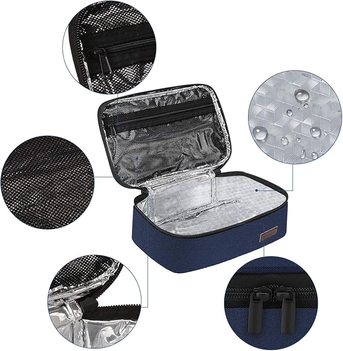 Gloppie Mini Lunchbox Small Lunch Bag for Men Women Insulated Lunch Box Thermal Lunch Boxes Adult Portable Cooler Bags Reusable Snack Bag, Blue