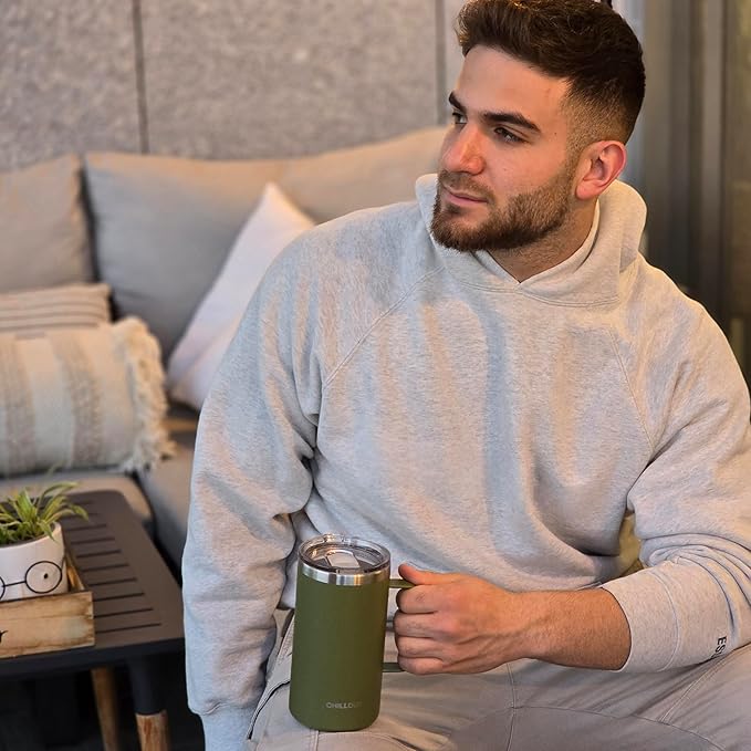 CHILLOUT LIFE Stainless Steel 20 oz Vacuum Insulated Coffee Mug with Handle and Lid, Large Thermal Camping Coffee Mug Cup with Durable Sliding Lid for Men & Women, Keeps your Beverages Hot/Cold