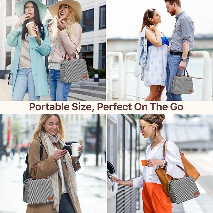 Bagseri Insulated Lunch Bag Women - Lunch Bag for Women Men Reusable Lunch Box Leakproof Thermal Cooler Sack Food Handbags Case High Capacity for Work and Picnic (Black White Stripe)