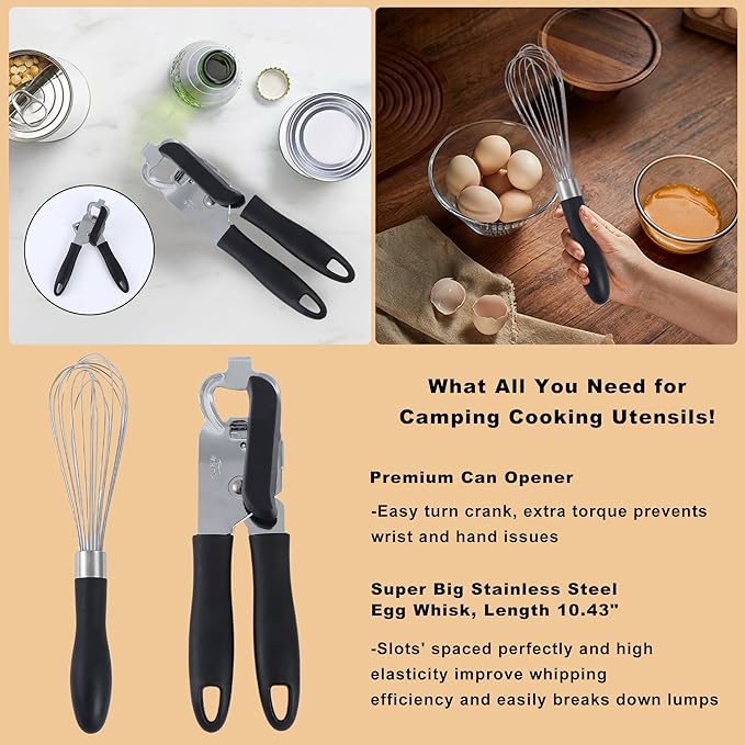 Camping Essentials Cooking Utensils Set, 26/32Pcs Outdoor Camping Kitchen Cookware Stainless Steel Accessories Set Camping Gear Must Haves Grilling and Camping Cooking Utensils Set