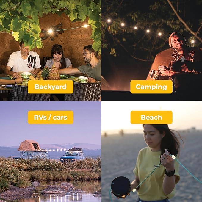 MPOWERD Luci Solar String Lights + Phone Charger: Rechargeable via Solar or USB-C, White 18', 100 Lumens LEDs, Lasts Up to 20 Hours, Waterproof, Camping, Pool/Patio, and Travel