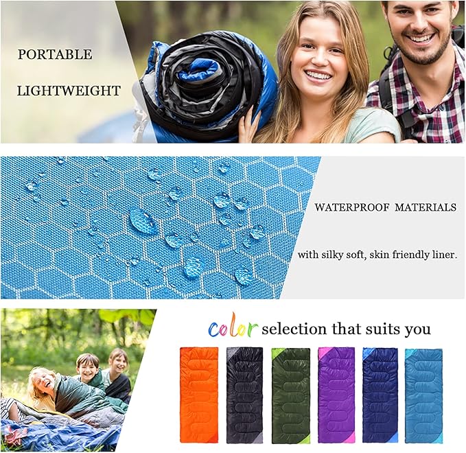 Camping Sleeping Bag for Adults Boys and Girls,Cold and Warm Weather-Summer, Spring, Fall, Lightweight, Waterproof Compact Bag for Camping Gear Equipment, Traveling, and Outdoors