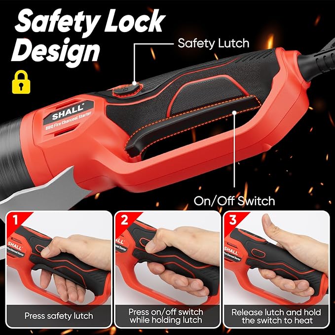 SHALL Electric Charcoal Starter Fire Lighter with Air Blower, 60S Rises to 1100℉ Chemical Free Heated for BBQ Smoker, Grill Starter, Wood Burning Fireplaces & Fire Pits | 4ft Cable