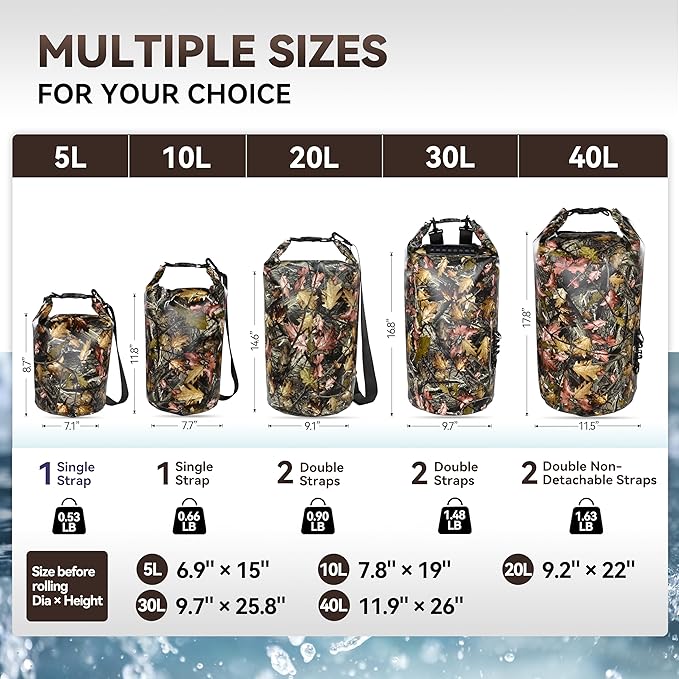 MARCHWAY Floating Waterproof Dry Bag Backpack 5L/10L/20L/30L/40L, Roll Top Sack Keeps Gear Dry for Kayaking, Rafting, Boating, Swimming, Camping, Hiking, Beach, Fishing