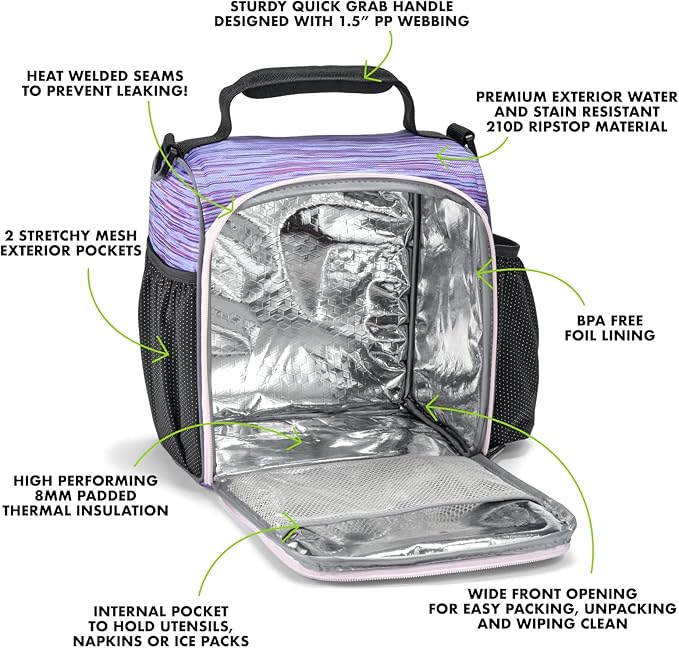 Fit & Fresh JAXX Meal Prep Lunch Box With Containers, Ice Pack, and Shaker Bottle For Men and Women, 9pc. Meal Prep Kit Lunch Bag With Containers Included