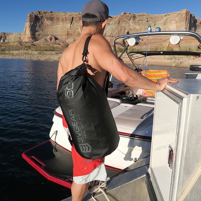 3VGEAR Nautilus Waterproof Dry Bag - 30L Heavy-Duty PVC Tarpaulin Waterproof Dry Bag with Removable Shoulder Strap, Roll-Top Closure, Sealed Seams - For Boating, Kayaking and Outdoors - Black