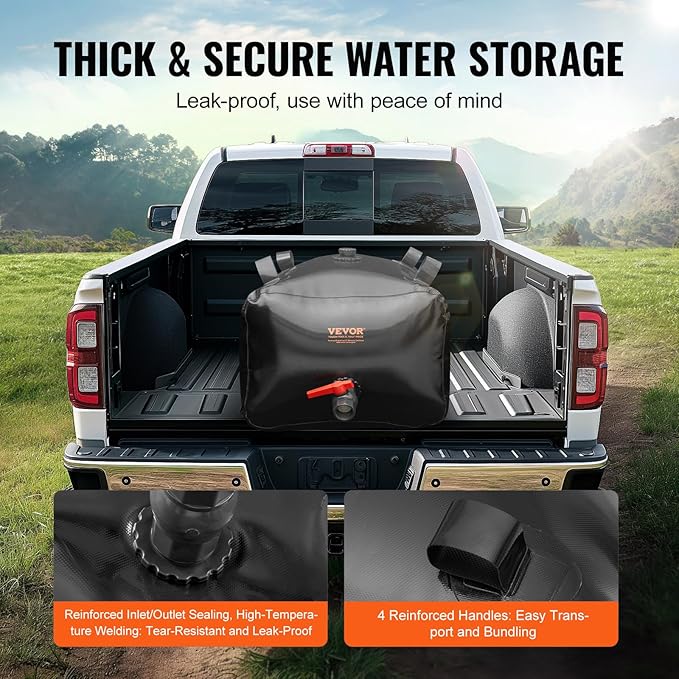 VEVOR 113 L/29.85 Gal Water Storage Bladder, Portable RV Water Tank, 1000D PVC Collapsible Water Storage Containers, Soft Water Bag, Water Bladder, Camping, Emergency Water Use, Black
