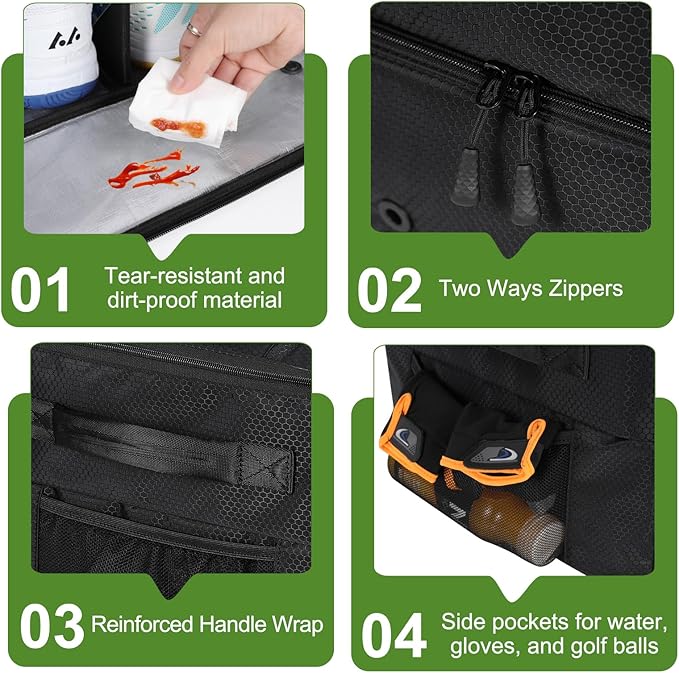 Golf Trunk Organizer, 2 Layer Waterproof Car Golf Locker with Separate Ventilated Compartment for 2 Pair Shoes, Golf Trunk Storage for Golf Accessories, Golf Gifts for Men