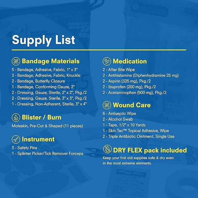 Adventure Medical Kit Ultralight/Watertight Medical Kit .5-1 Person, 1-2 Days - Includes Bandages, Blister Essentials & More - Perfect for Hiking, Biking & Climbing